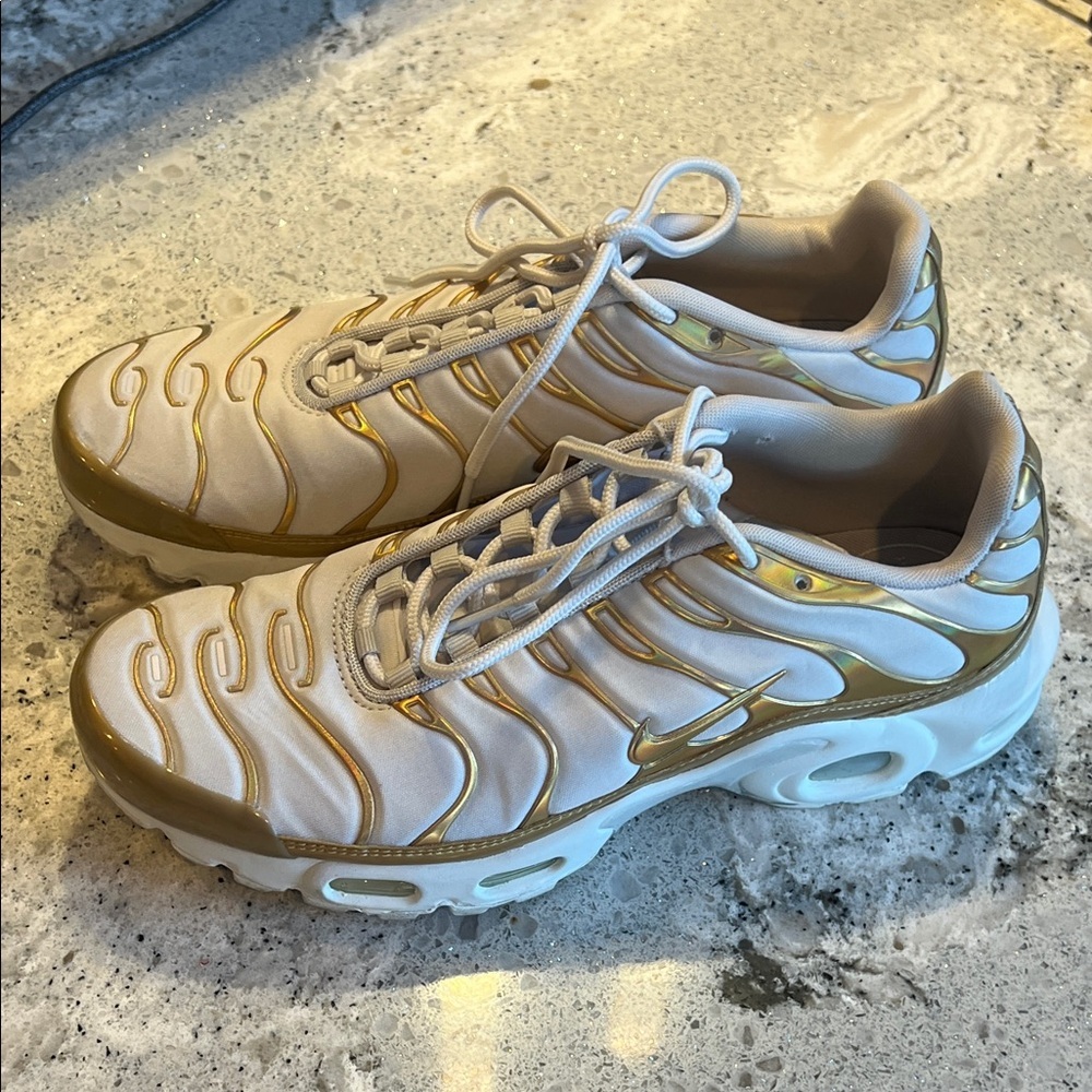 SOLD Nike Women's Air Max Plus TN White and Gold Sneakers - Picture 6 of 10
